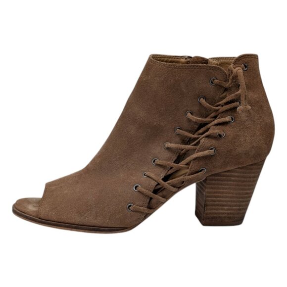 Lucky Brand Hartlee Ankle Boots Womens Brown Suede Leather Open Toe Size 8 - Picture 2 of 12